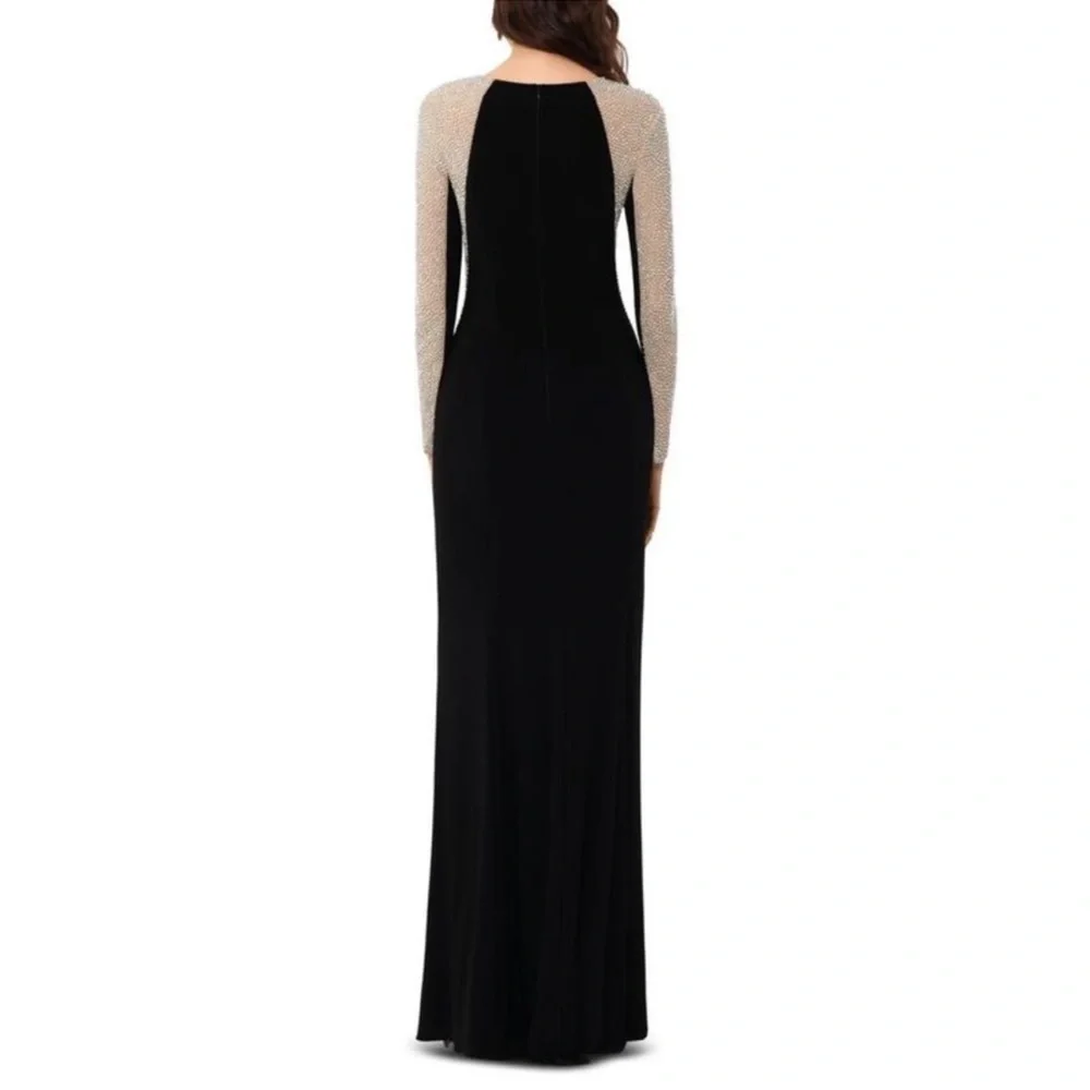 Xscape Womens Black Embellished Mesh Formal Evening Dress Gown Petites NWOT - Picture 2 of 3
